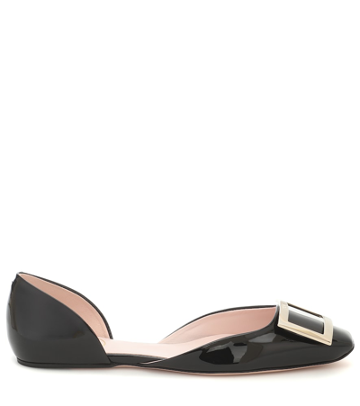 Shop Roger Vivier Trompette D'orsay Leather Ballet Flats In Black