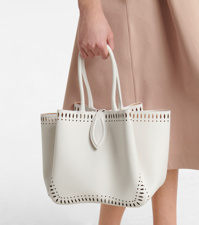 Shop Alaïa Angèle 25 Leather Tote In White