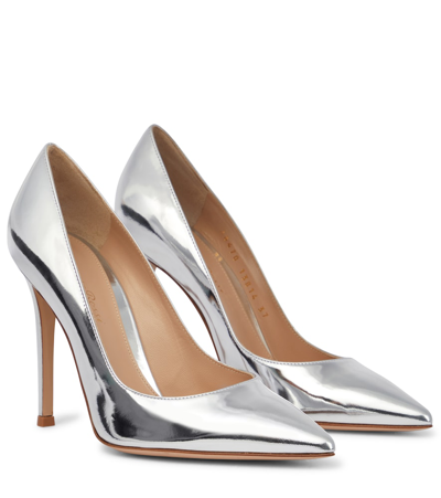 Shop Gianvito Rossi Gianvito 105 Metallic Leather Pumps In Silver