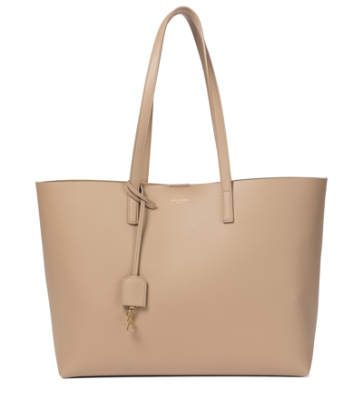 Shop Saint Laurent Shopping E/w Leather Tote In Beige