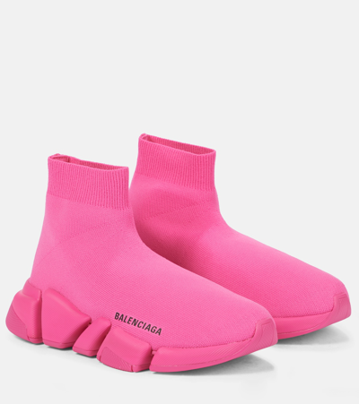 Balenciaga Speed Lt. 20 Fluorescent Knit Sock Sneakers In Pink