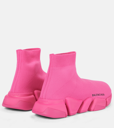 Balenciaga Speed Lt. 20 Fluorescent Knit Sock Sneakers In Pink