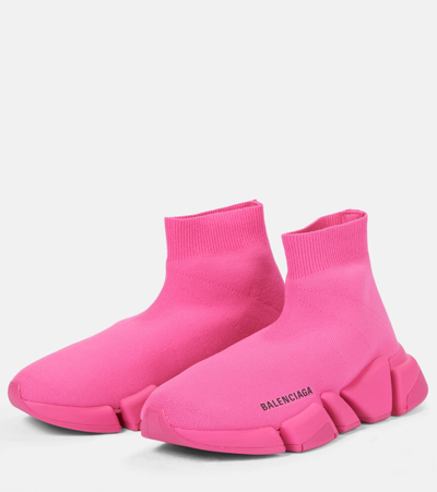 Balenciaga Speed Lt. 20 Fluorescent Knit Sock Sneakers In Pink