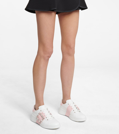 Shop Roger Vivier Viv' Skate Leather Sneakers In White