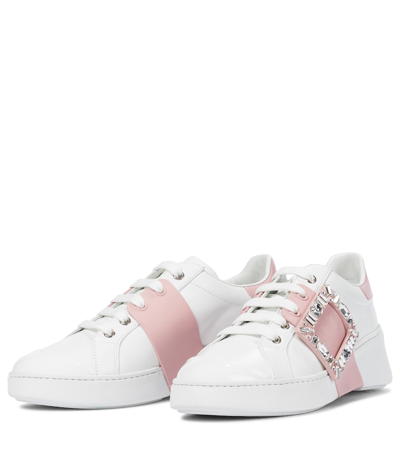 Shop Roger Vivier Viv' Skate Leather Sneakers In White