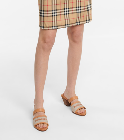 Shop Burberry Logo Leather-trimmed Sandals In Beige