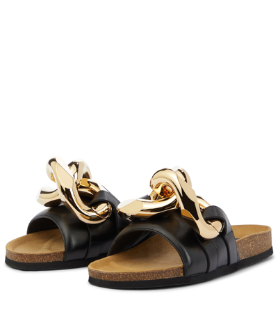 Jw Anderson Embellished Leather Slides In Black