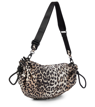 Shop Ganni Leopard-print Shoulder Bag In 黑色