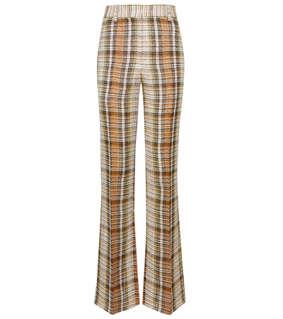 Shop Victoria Beckham Checked Linen Flared Pants In Multicoloured