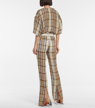 Shop Victoria Beckham Checked Linen Flared Pants In Multicoloured