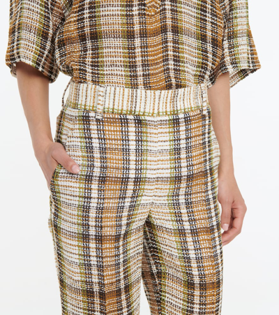 Shop Victoria Beckham Checked Linen Flared Pants In Multicoloured