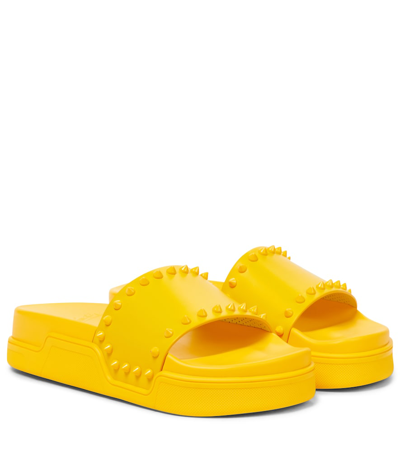 Shop Christian Louboutin Pool Stud Embellished Slides In Yellow