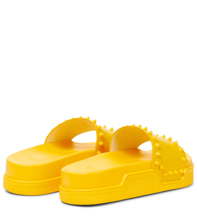 Shop Christian Louboutin Pool Stud Embellished Slides In Yellow