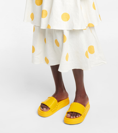 Shop Christian Louboutin Pool Stud Embellished Slides In Yellow