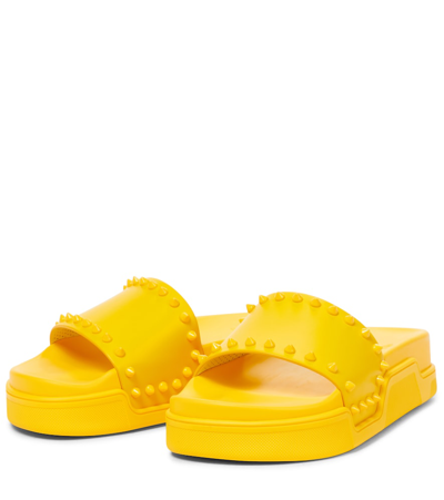 Shop Christian Louboutin Pool Stud Embellished Slides In Yellow