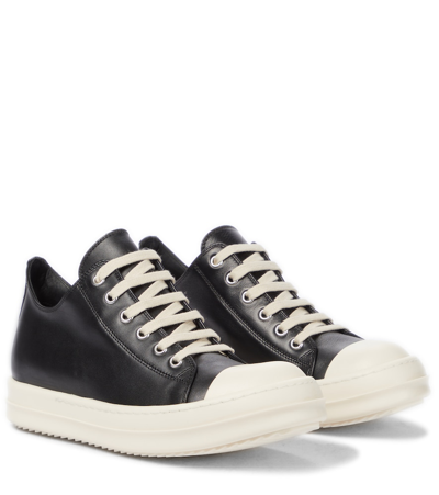 Rick Owens Phlegethon Leather Sneakers In 黑色