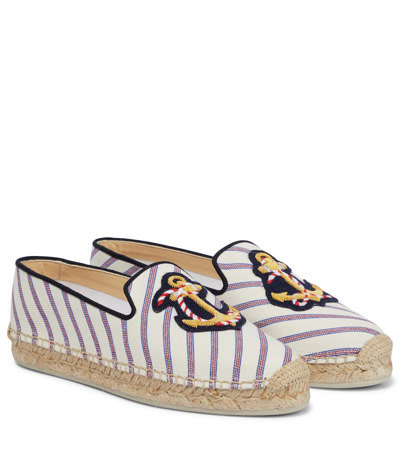 Shop Christian Louboutin Loudmer Donna Striped Canvas Espadrilles In 白色