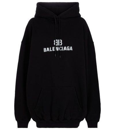 Shop Balenciaga Logo Cotton Hoodie In 黑色