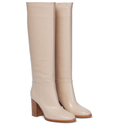 Shop Gianvito Rossi Santiago Leather Knee-high Boots In 米色