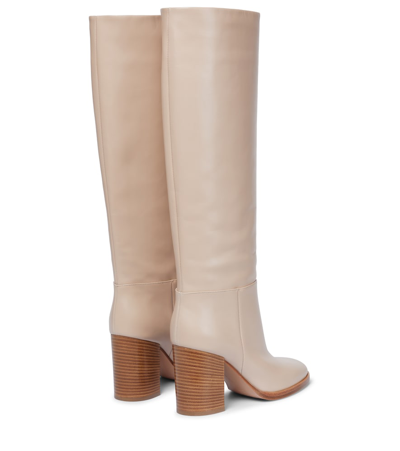 Shop Gianvito Rossi Santiago Leather Knee-high Boots In 米色