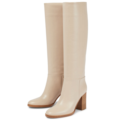 Shop Gianvito Rossi Santiago Leather Knee-high Boots In 米色