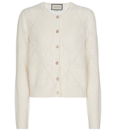 Shop Gucci Gg Perforated Wool Cardigan In 白色