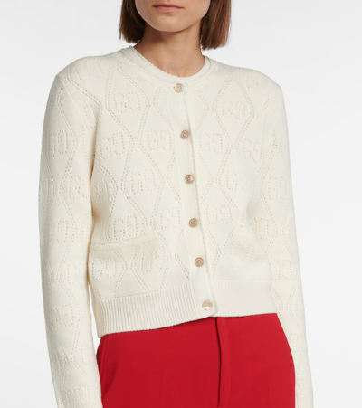 Shop Gucci Gg Perforated Wool Cardigan In 白色