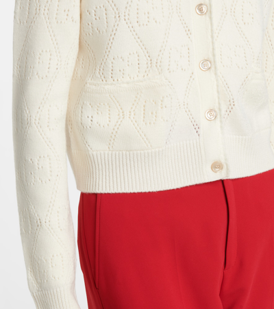 Shop Gucci Gg Perforated Wool Cardigan In 白色