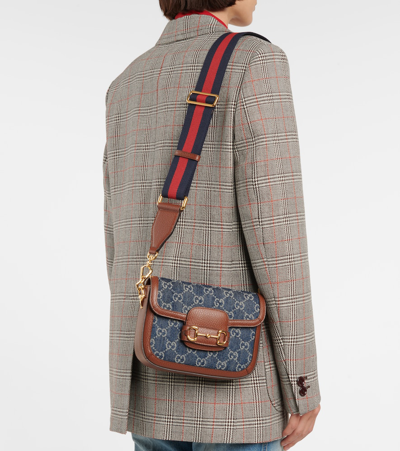 Shop Gucci Denim Horsebit 1955 Mini Bag In 蓝色