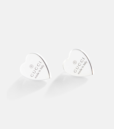 Shop Gucci Sterling Silver Heart Earrings In 银色