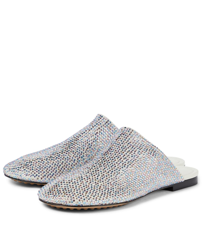 Shop Bottega Veneta Sparkle Dot Sock Embellished Suede Slippers In 白色