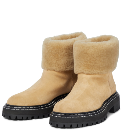 Shop Proenza Schouler Shearling-trimmed Suede Ankle Boots In 米色