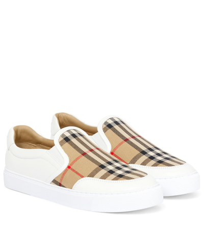 Shop Burberry Archive Check Leather Sneakers
