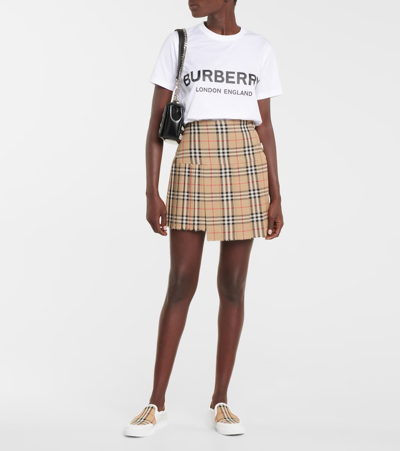 Shop Burberry Archive Check Leather Sneakers