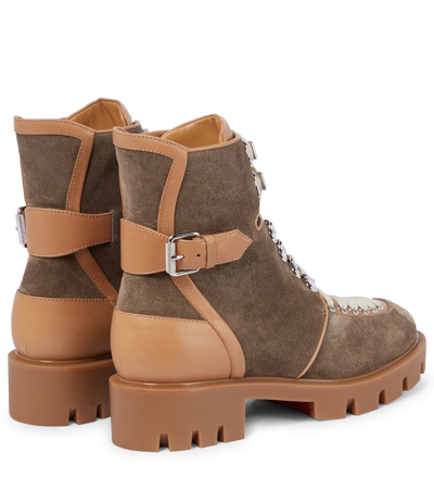 Shop Christian Louboutin Macademia Suede And Leather Hiking Boots In 棕色