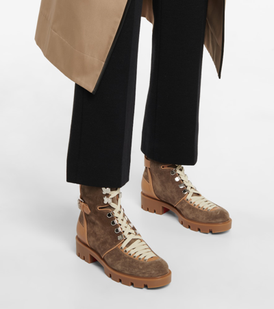 Shop Christian Louboutin Macademia Suede And Leather Hiking Boots In 棕色