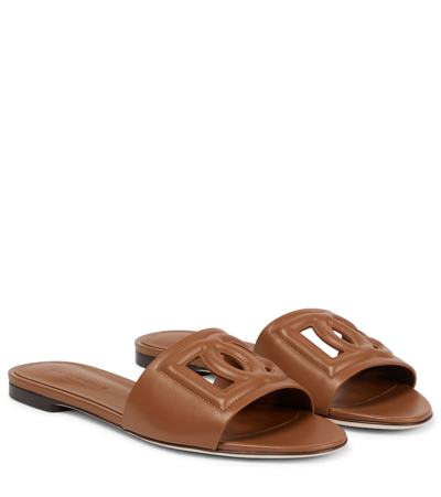 Shop Dolce & Gabbana Dg Leather Slides In Brown