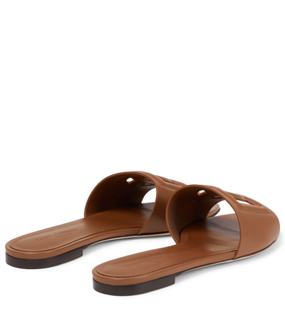 Dolce & Gabbana Leather Slide Sandals With Cut-out Front Details In Brown