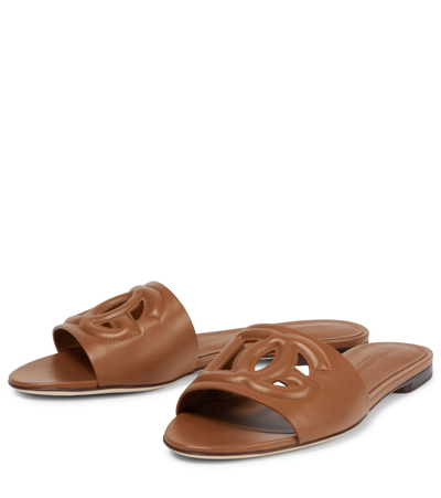 Dolce & Gabbana Leather Slide Sandals With Cut-out Front Details In Brown
