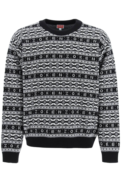 Shop Kenzo Jacquard Wool Sweater In Multicolor