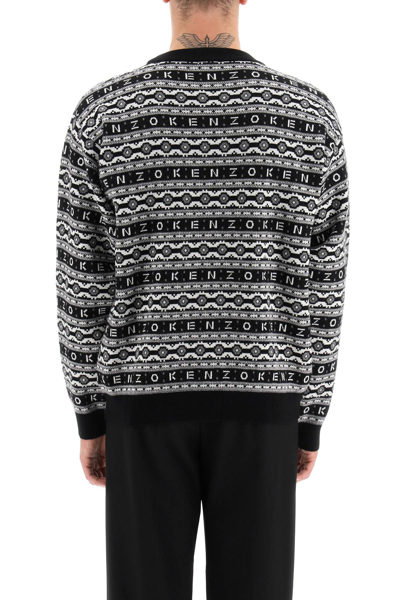 Shop Kenzo Jacquard Wool Sweater In Multicolor