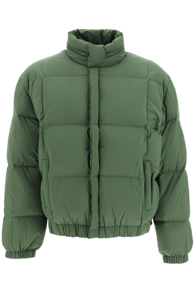 Shop Kenzo Short Down Jacket With Foldable Hood In Green