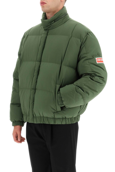Shop Kenzo Short Down Jacket With Foldable Hood In Green