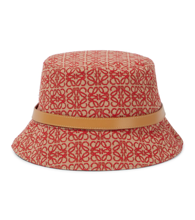 Loewe Leather-trim Jacquard-canvas Bucket Hat In 红色