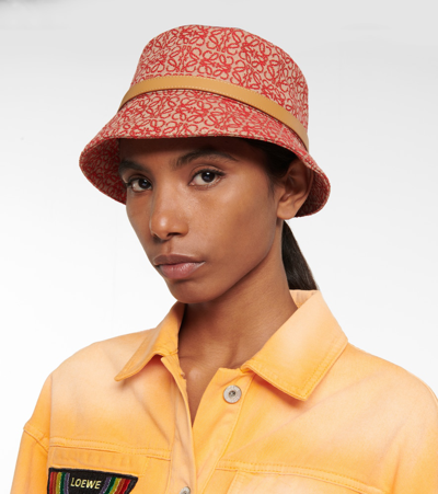 Loewe Leather-trim Jacquard-canvas Bucket Hat In 红色
