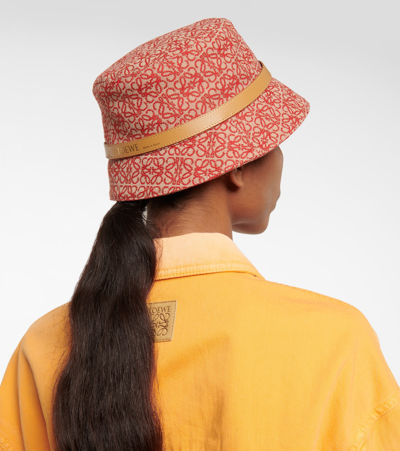 Loewe Leather-trim Jacquard-canvas Bucket Hat In 红色