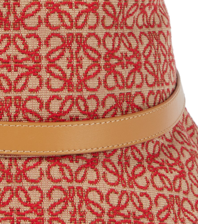 Loewe Leather-trim Jacquard-canvas Bucket Hat In 红色