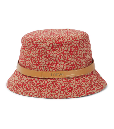 Loewe Leather-trim Jacquard-canvas Bucket Hat In 红色
