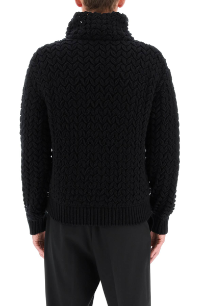 Shop Valentino Cable Knit Turtleneck Sweater In Black