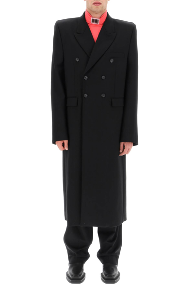 Shop Vtmnts Double-breasted Coat In Stretch Wool In Black